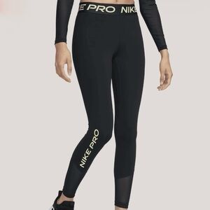 NIKE PRO Black Volt Mid Rise Training Dri/Fit Mesh Paneled Active Legging Sz XS
